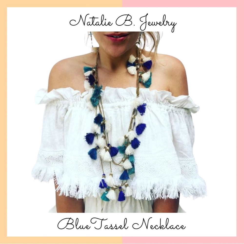 Natalie B. Jewelry Blue Tassel Necklace